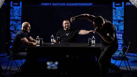 Fabjan and Žgela at the final 'war of words' before the one in the cage